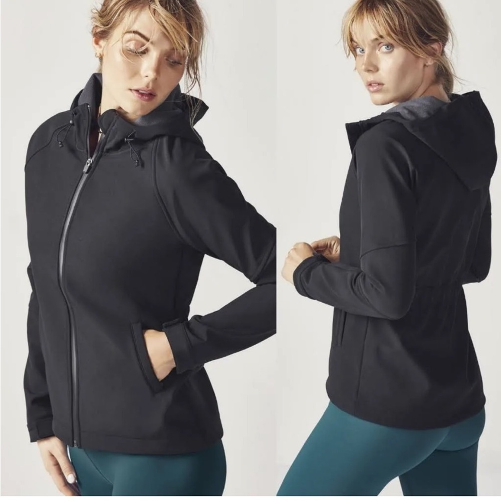 Fabletics Salma Hardshell black hooded jacket size medium